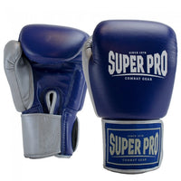 Super Pro Combat Gear Enforcer Lederen (Thai)Bokshandschoenen - Blauw/Zilver