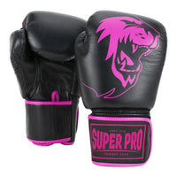 Super Pro Combat Gear Warrior Lederen (Kick)Bokshandschoenen - Zwart/Roze
