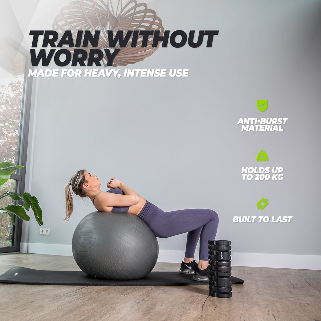 VirtuFit Anti-Burst Fitnessball Pro - Gymball - Swiss Ball - mit Pumpe - Schwarz - 55 cm