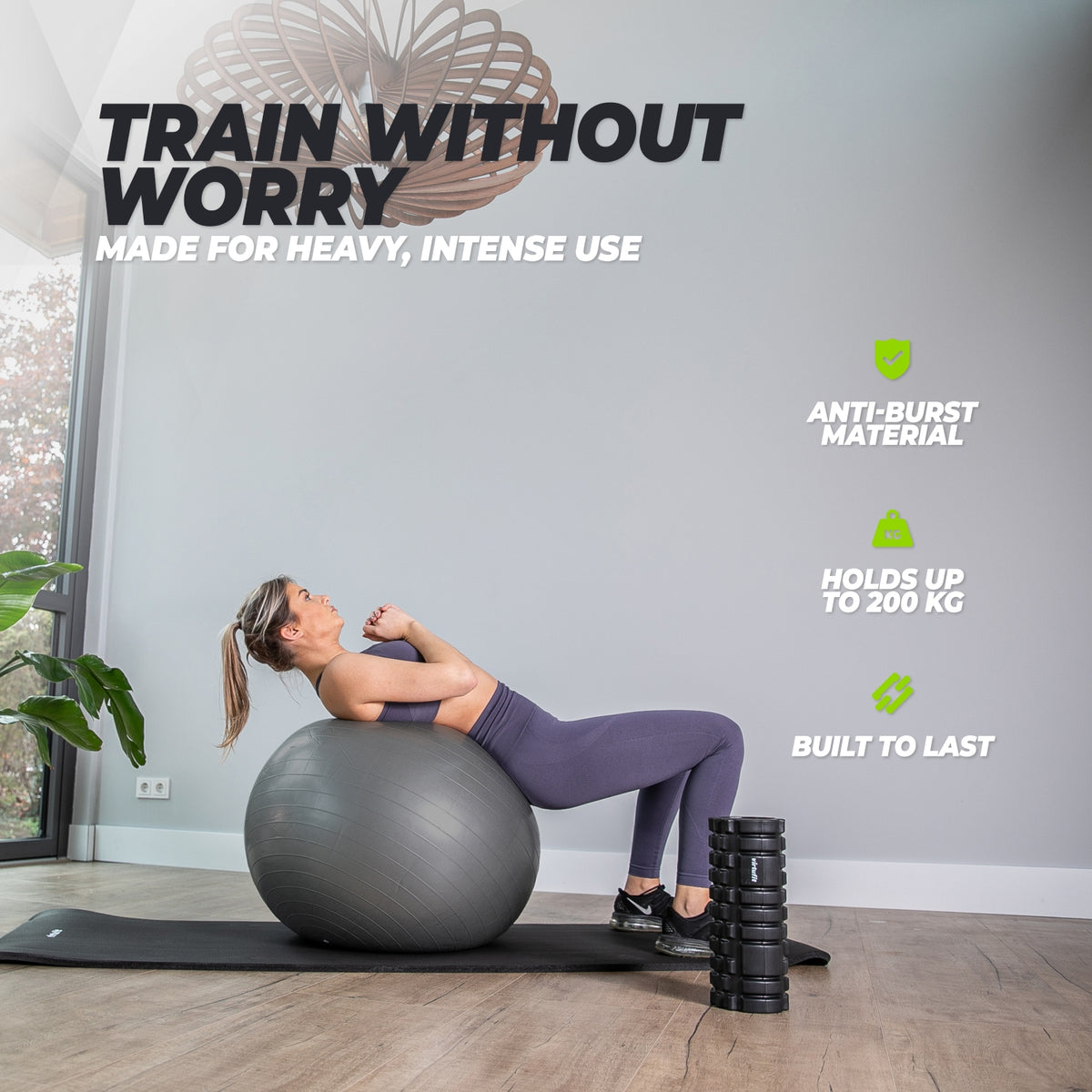 VirtuFit Anti-Burst Fitnessball Pro - Gymball - Swiss Ball - mit Pumpe - Schwarz - 55 cm