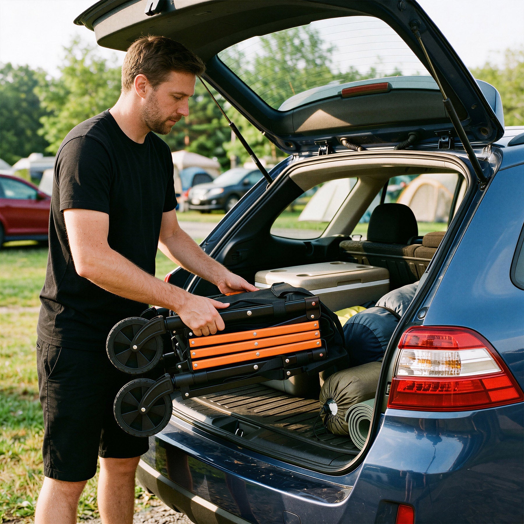 NILS Camp Opvouwbare Bolderkar - Zwart/Oranje - 100L