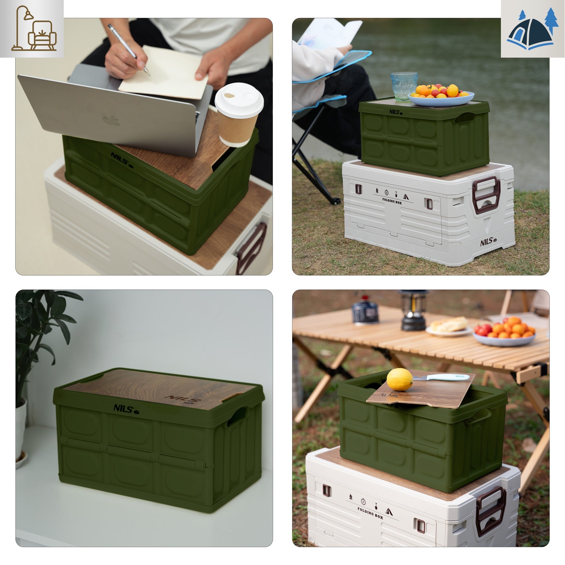 NILS Camp Opvouwbare Campingbox - 2-in-1 Tafelfunctie - Groen