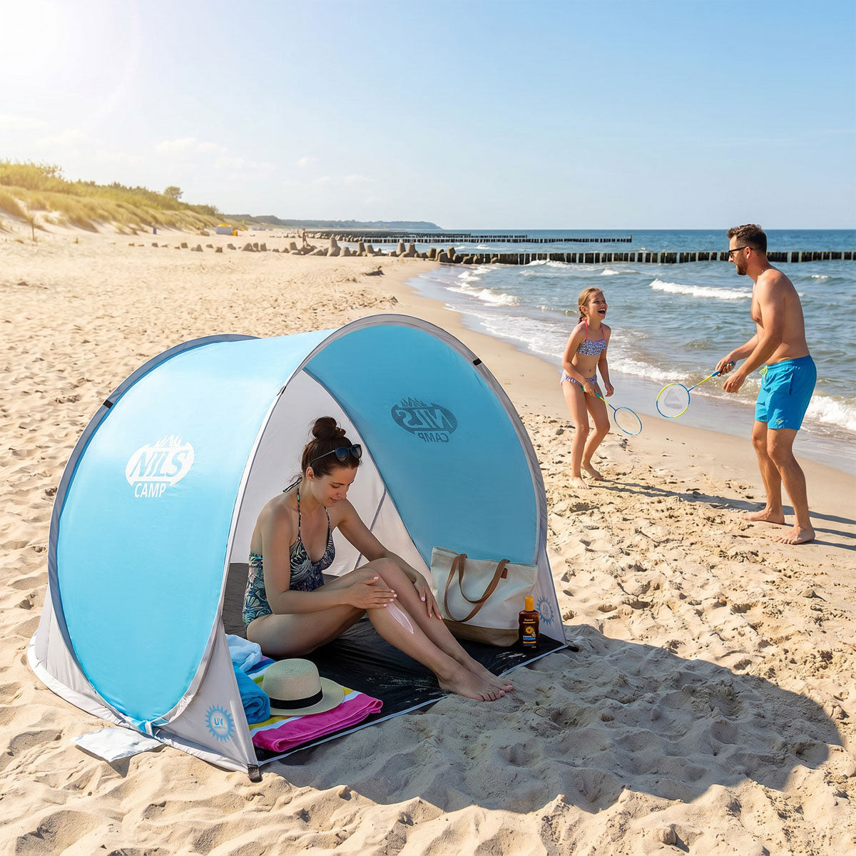 NILS Camp Pop-up Strandtent - Blauw/Grijs