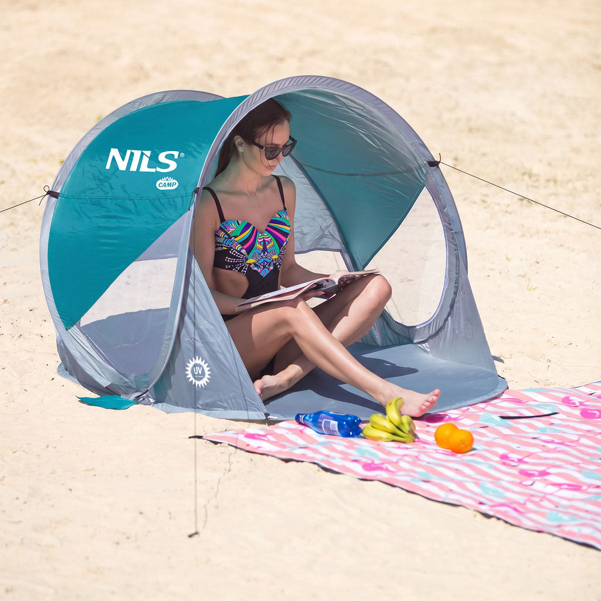 NILS Camp Pop-up Strandtent - Blauw/Grijs
