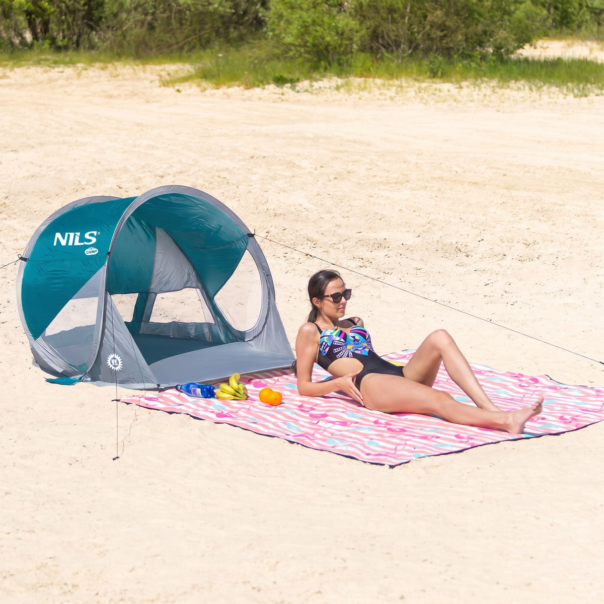 NILS Camp Pop-up Strandtent - Blauw/Grijs