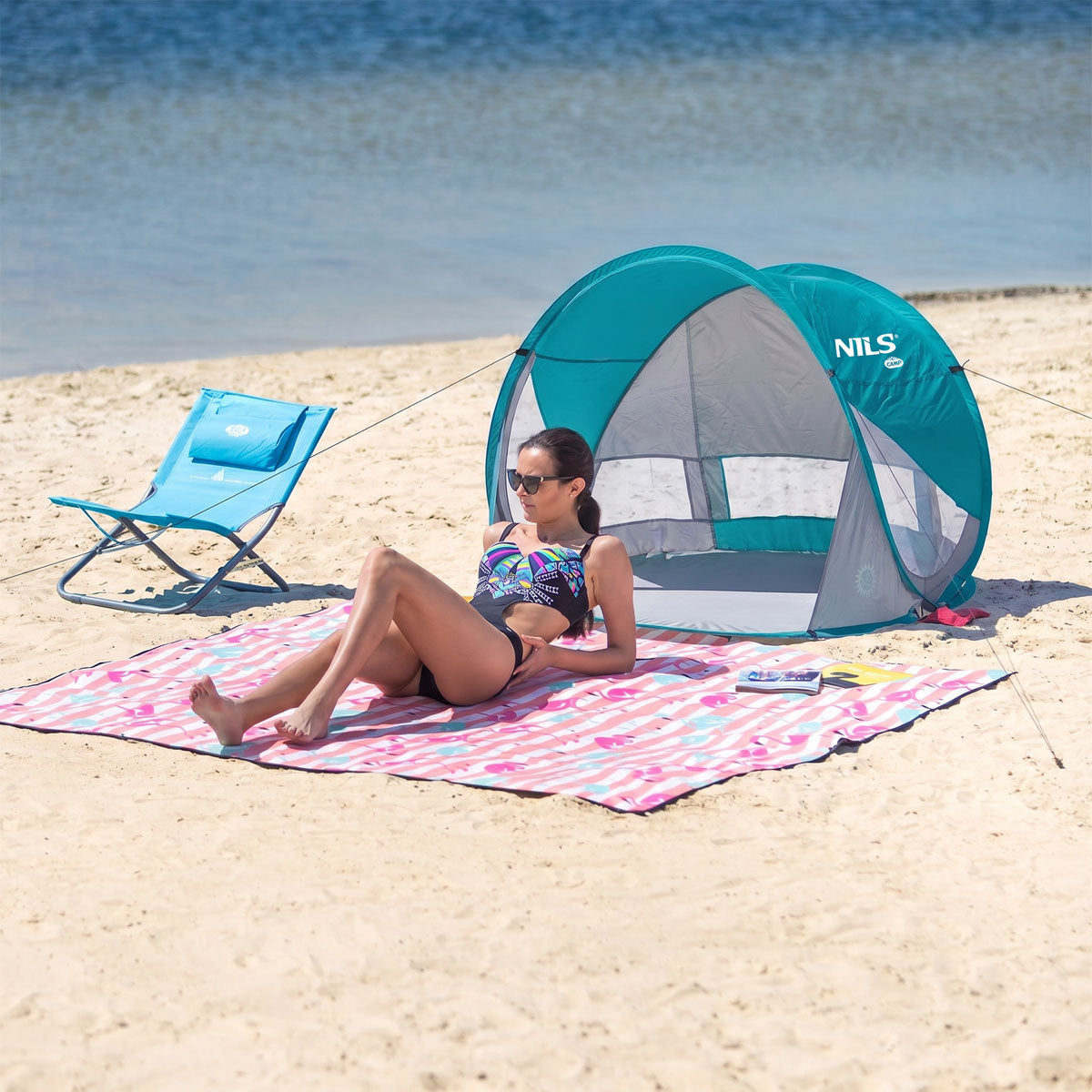 NILS Camp Pop-up Strandtent - Blauw/Grijs
