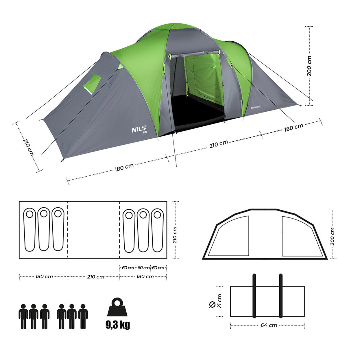 NILS Camp Highland Campingtent - Grijs/Groen