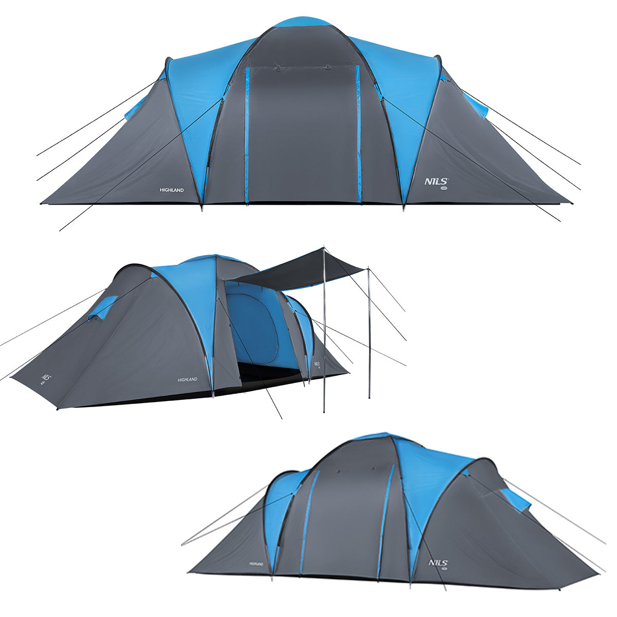 NILS Camp Highland Campingtent - Grijs/Blauw