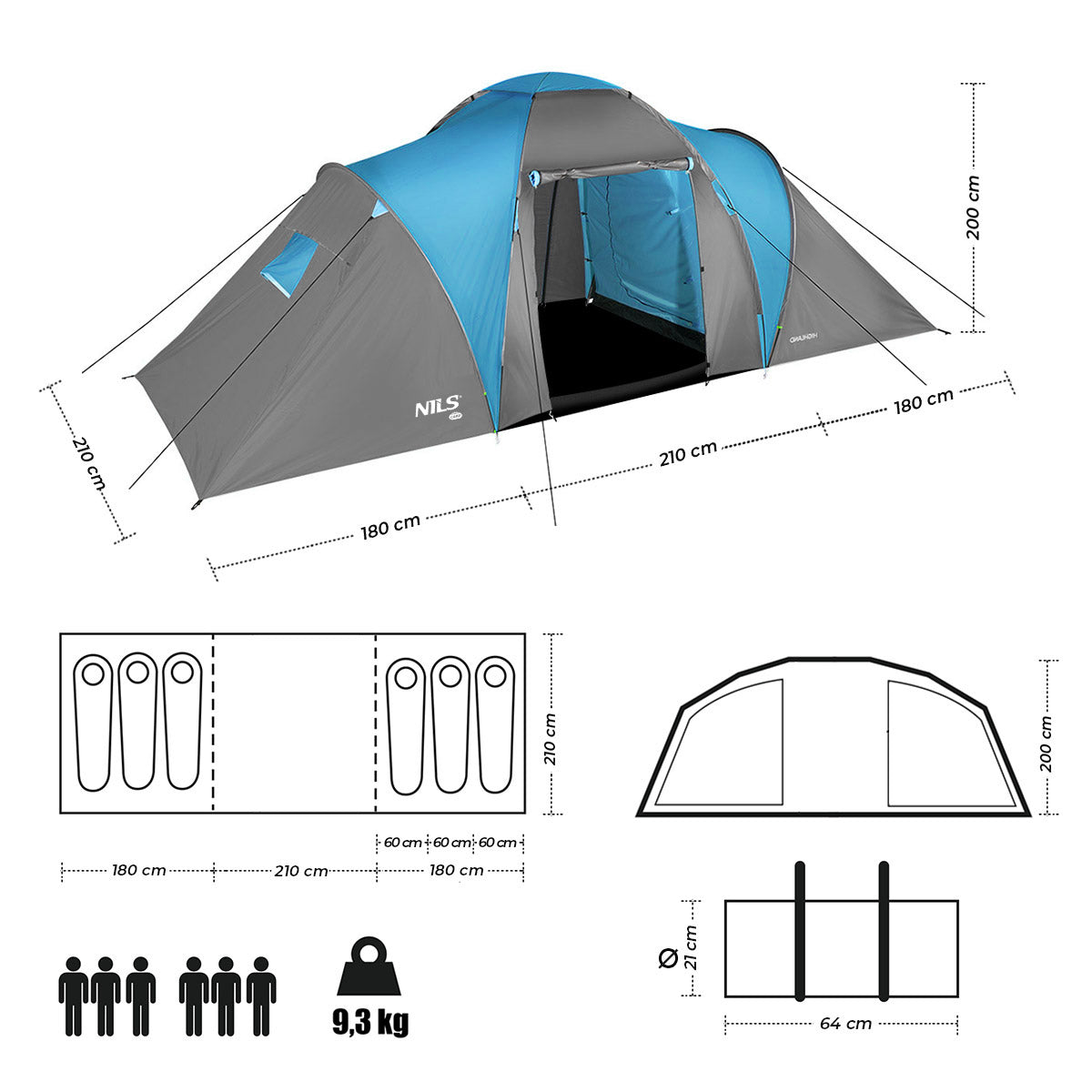 NILS Camp Highland Campingtent - Grijs/Blauw
