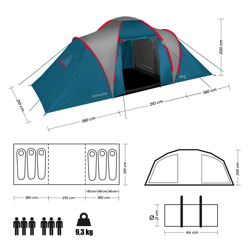 NILS Camp Highland Campingtent - Blauw/Grijs