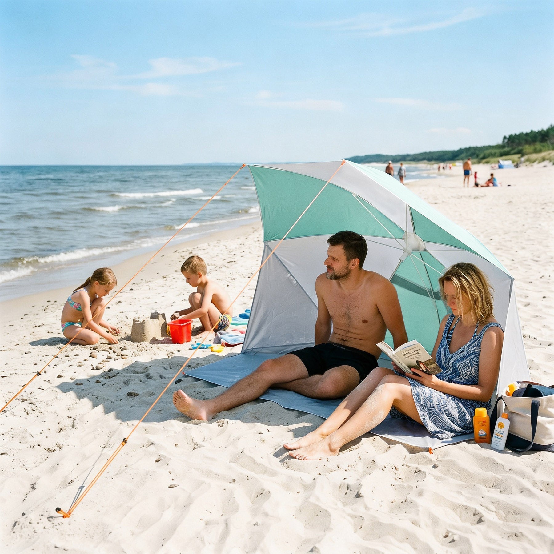 NILS Pop-up 2-in-1 Strandparasol en Windscherm - Mintblauw/Grijs