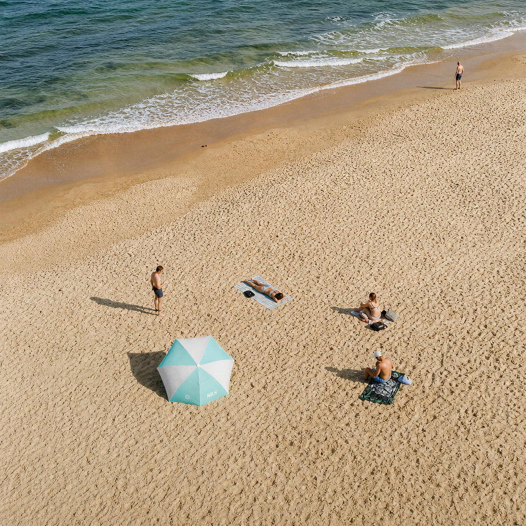 NILS Pop-up 2-in-1 Strandparasol en Windscherm - Mintblauw/Grijs