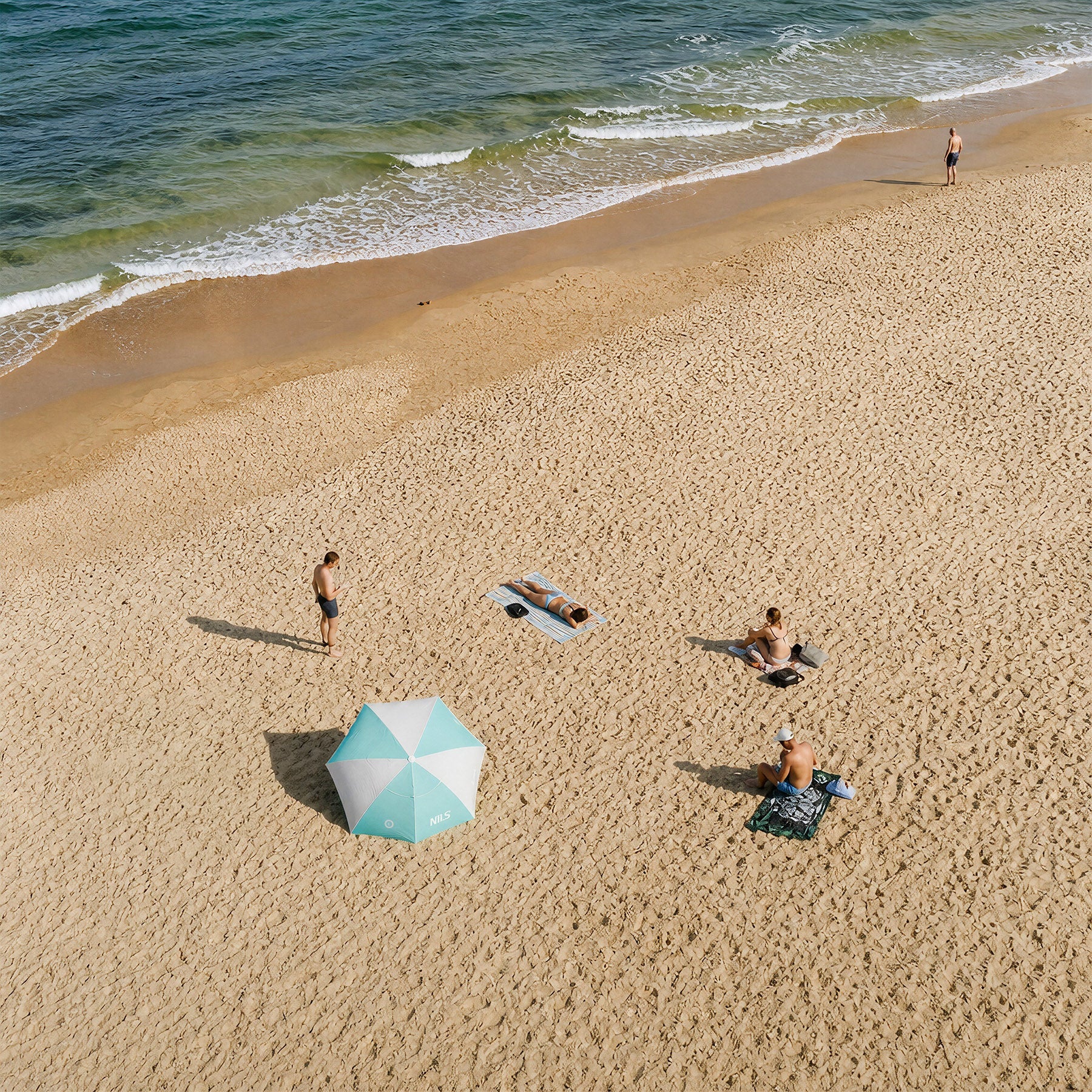 NILS Pop-up 2-in-1 Strandparasol en Windscherm - Mintblauw/Grijs
