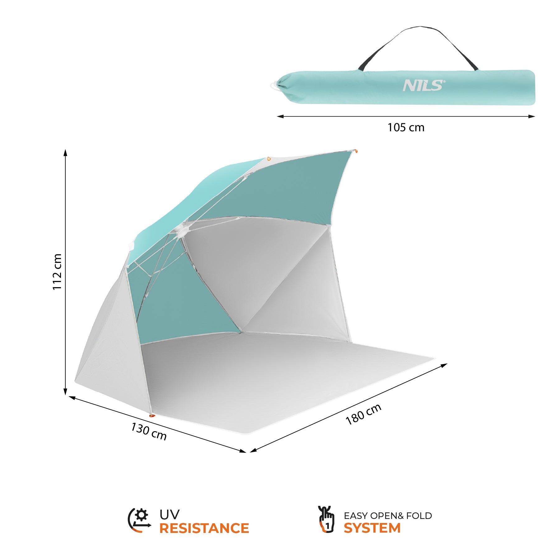 NILS Pop-up 2-in-1 Strandparasol en Windscherm - Mintblauw/Grijs
