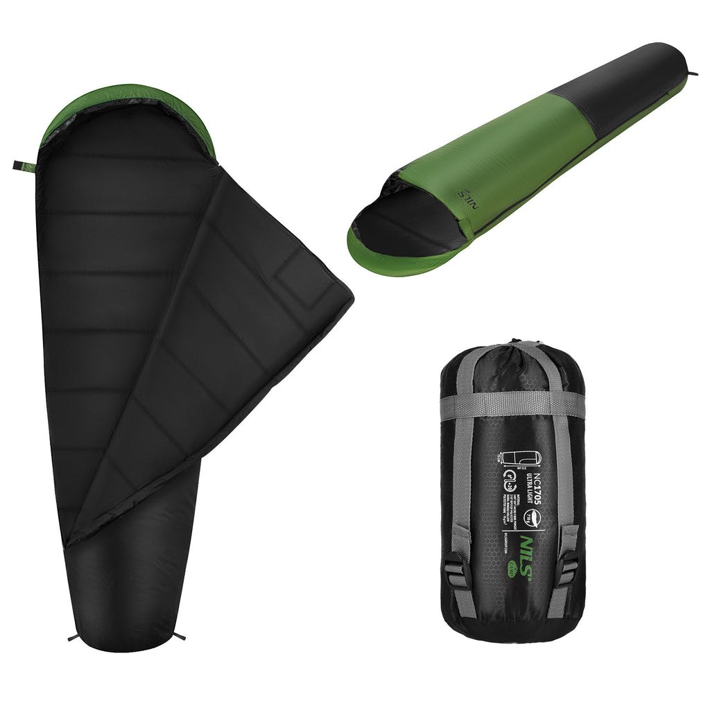 NILS Camp Ultra Light Slaapzak - 710 gr - Zwart/Groen