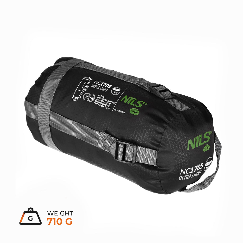 NILS Camp Ultra Light Slaapzak - 710 gr - Zwart/Groen