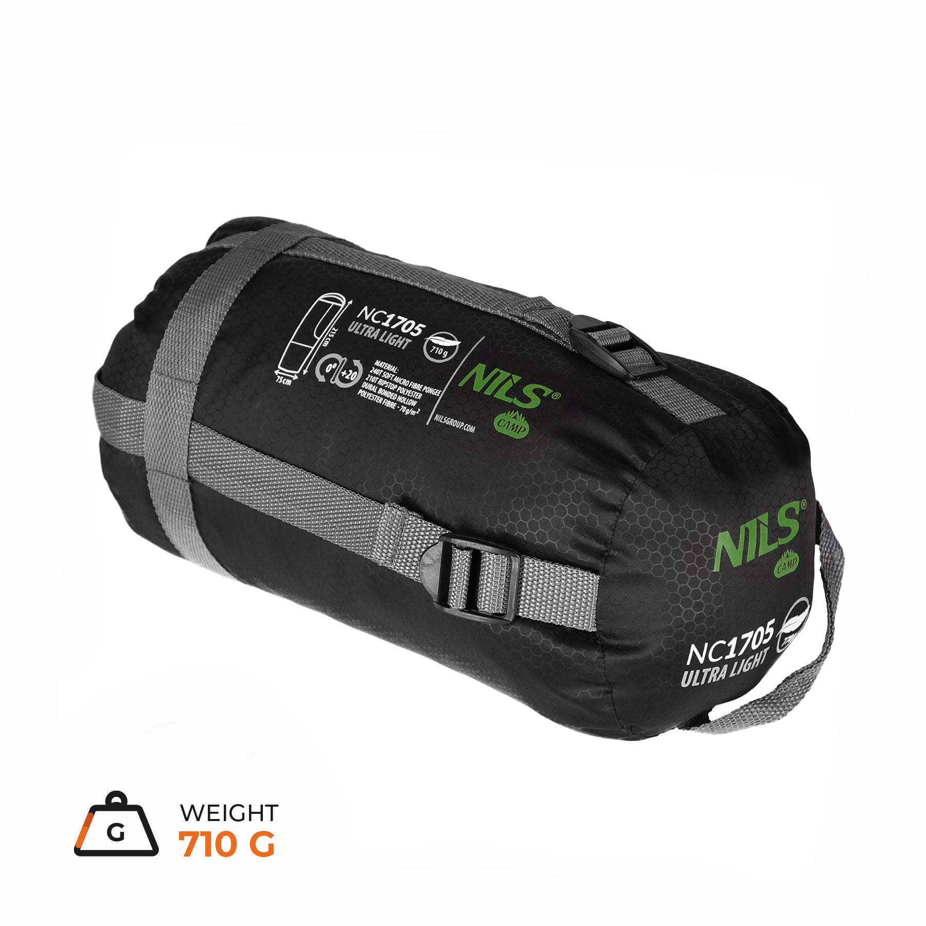NILS Camp Ultra Light Slaapzak - 710 gr - Zwart/Groen