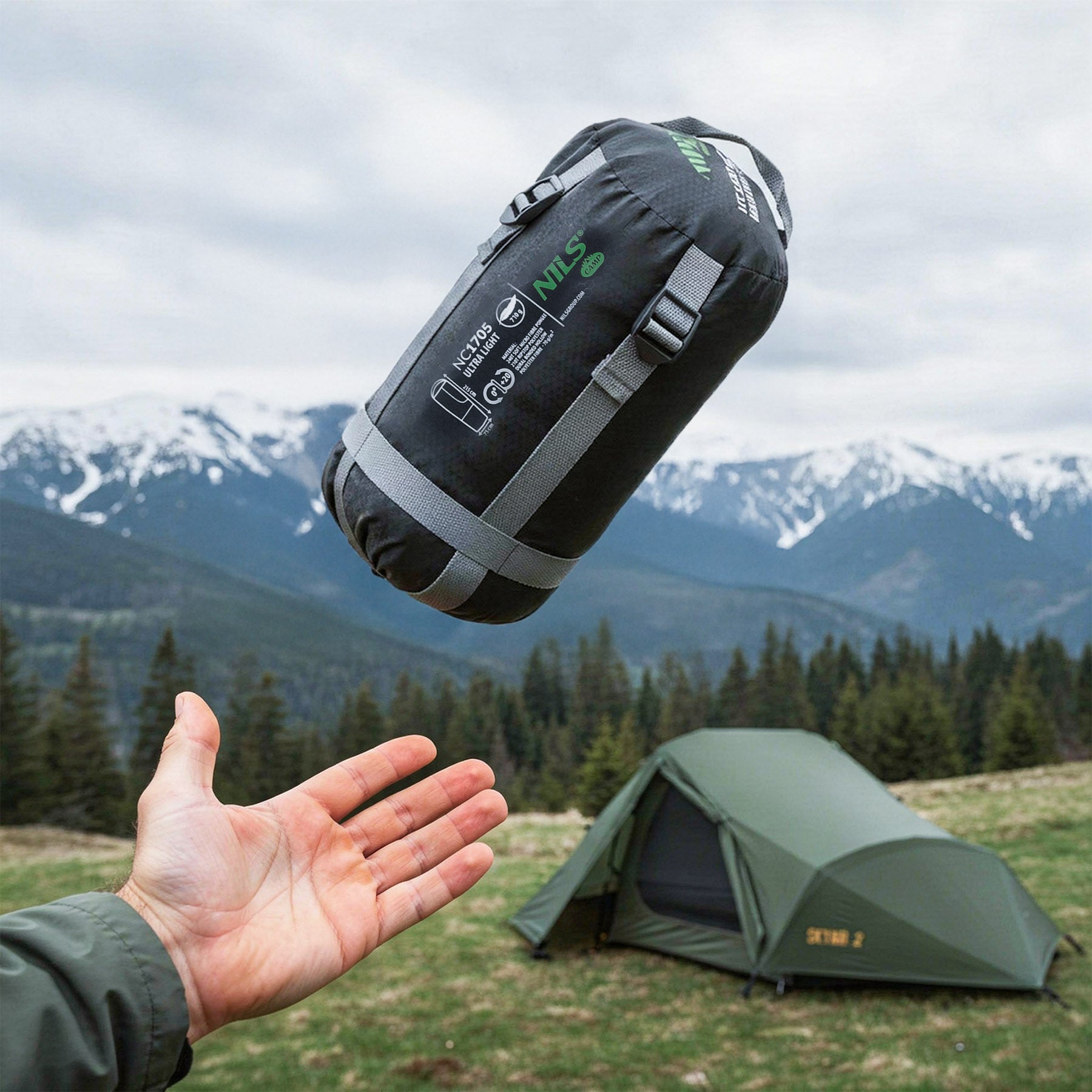 NILS Camp Ultra Light Slaapzak - 710 gr - Zwart/Groen