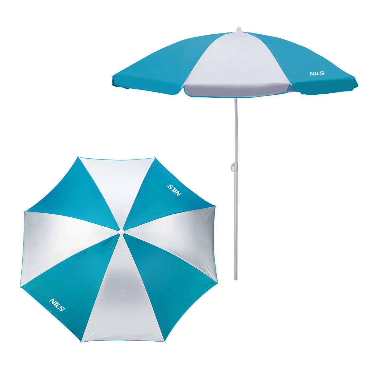 NILS Camp Strandparasol - 180 cm - Turquoise/Grijs