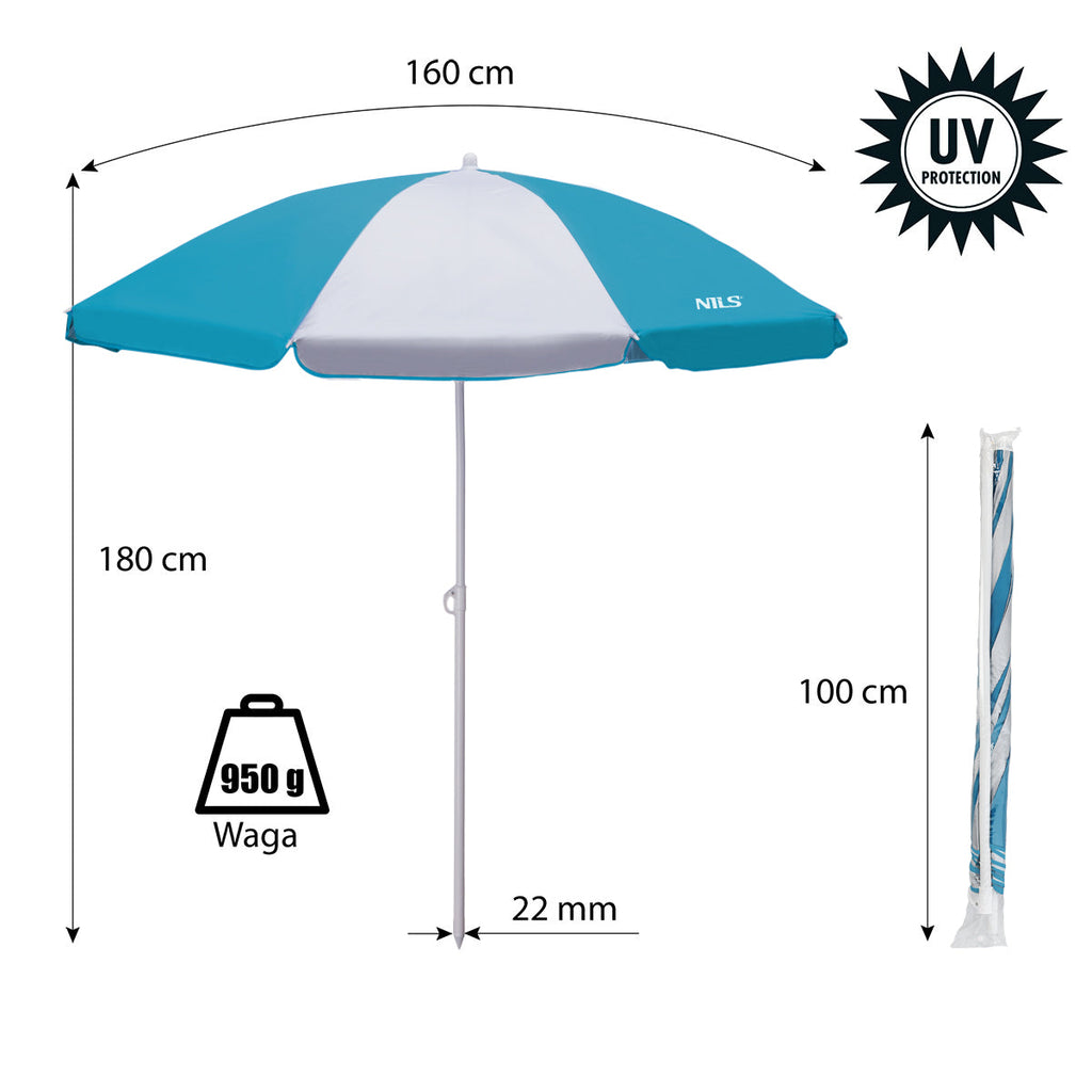 NILS Camp Strandparasol - 180 cm - Turquoise/Grijs