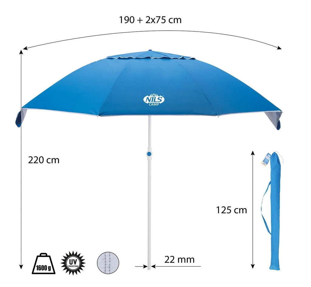 NILS Camp Strandparasol - 220 cm - Blauw