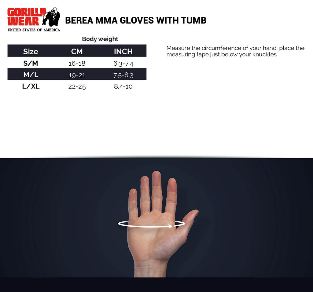 Gorilla Wear Berea MMA Handschoenen (Zonder Duim) - Zwart/Wit