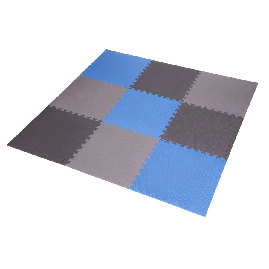 One Fitness Puzzelmat - Set van 9 - 10 mm - Blauw/Grijs
