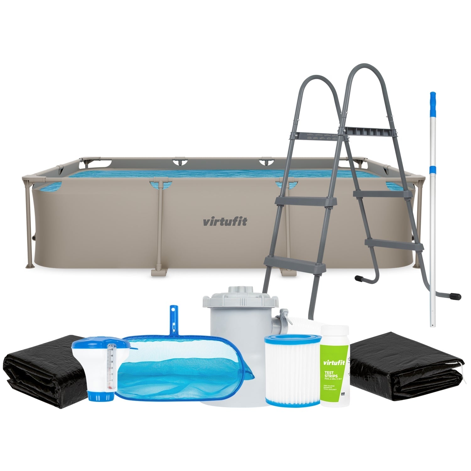VirtuFit Rechthoekig Zwembad - 300 x 210 x 66 cm - Beige - Compleet Pakket