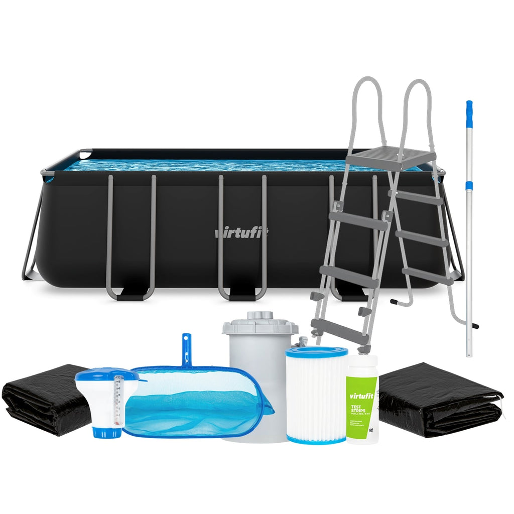 VirtuFit Rechthoekig Zwembad 400 x 200 x 122 cm - Antraciet - Compleet Pakket