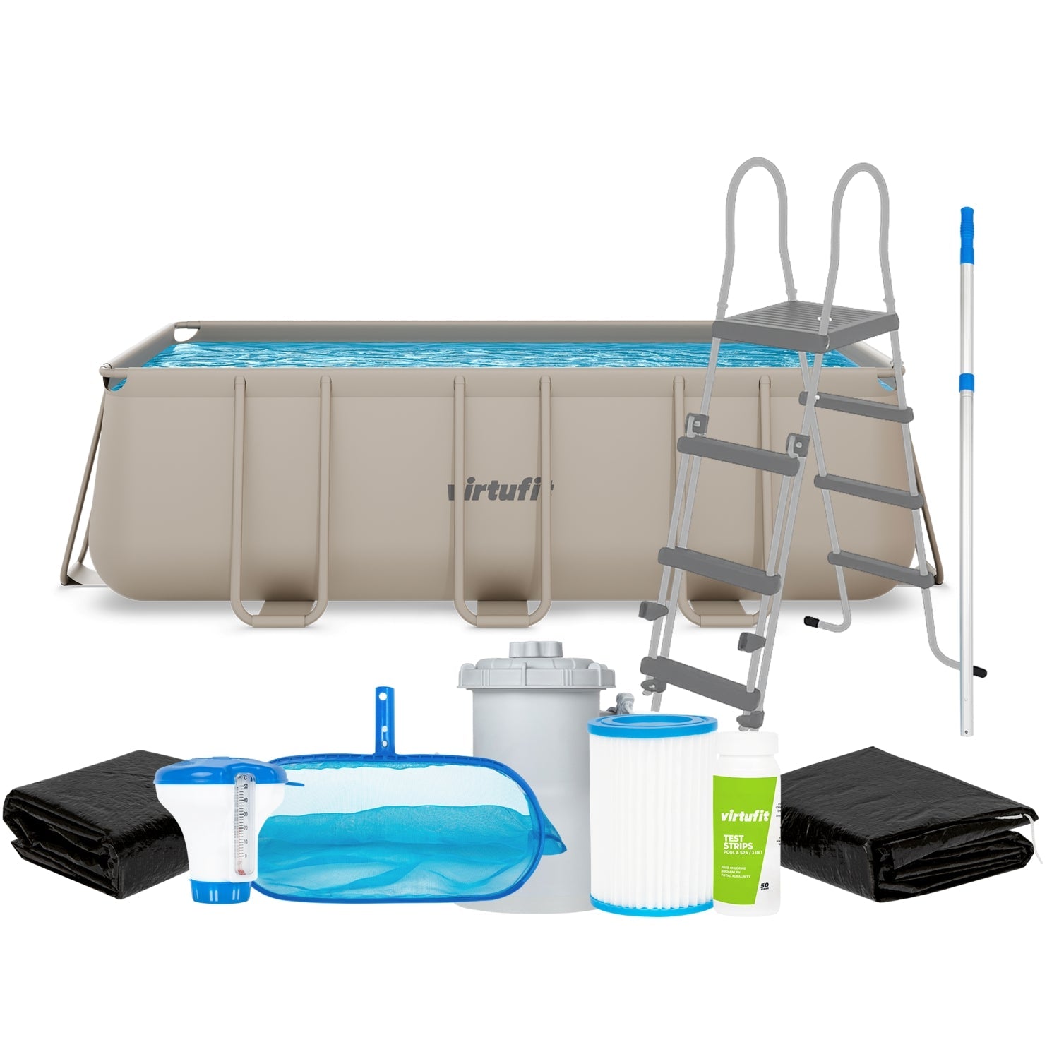 VirtuFit Rechthoekig Zwembad 400 x 200 x 122 cm - Beige - Compleet Pakket