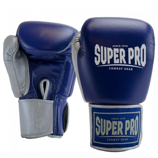 Super Pro Combat Gear Enforcer Lederen (Thai)Bokshandschoenen - Blauw/Zilver