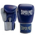 Super Pro Combat Gear Enforcer Lederen (Thai)Bokshandschoenen - Blauw/Zilver