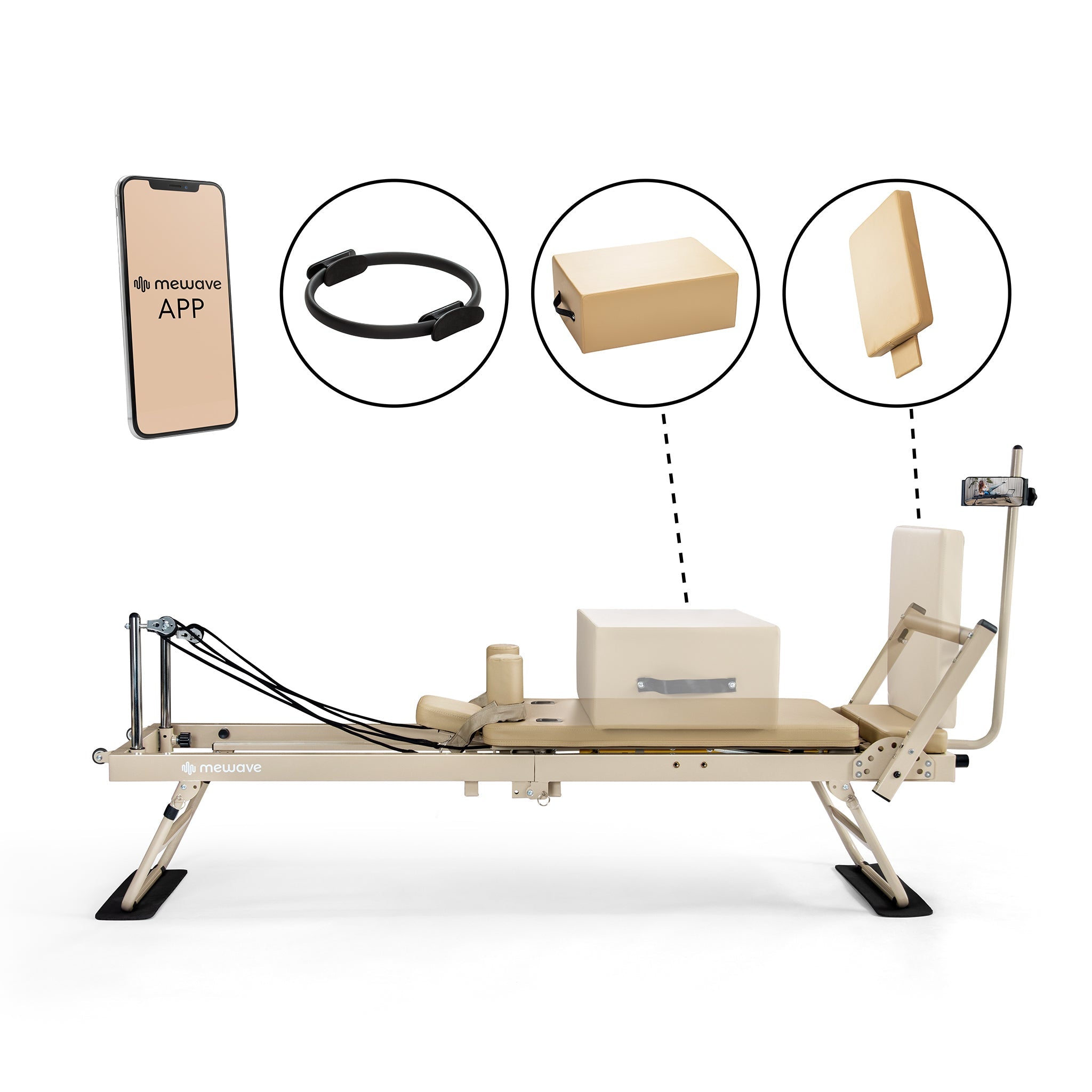 Mewave Pilates Reformer Pro Complete Set - Beige