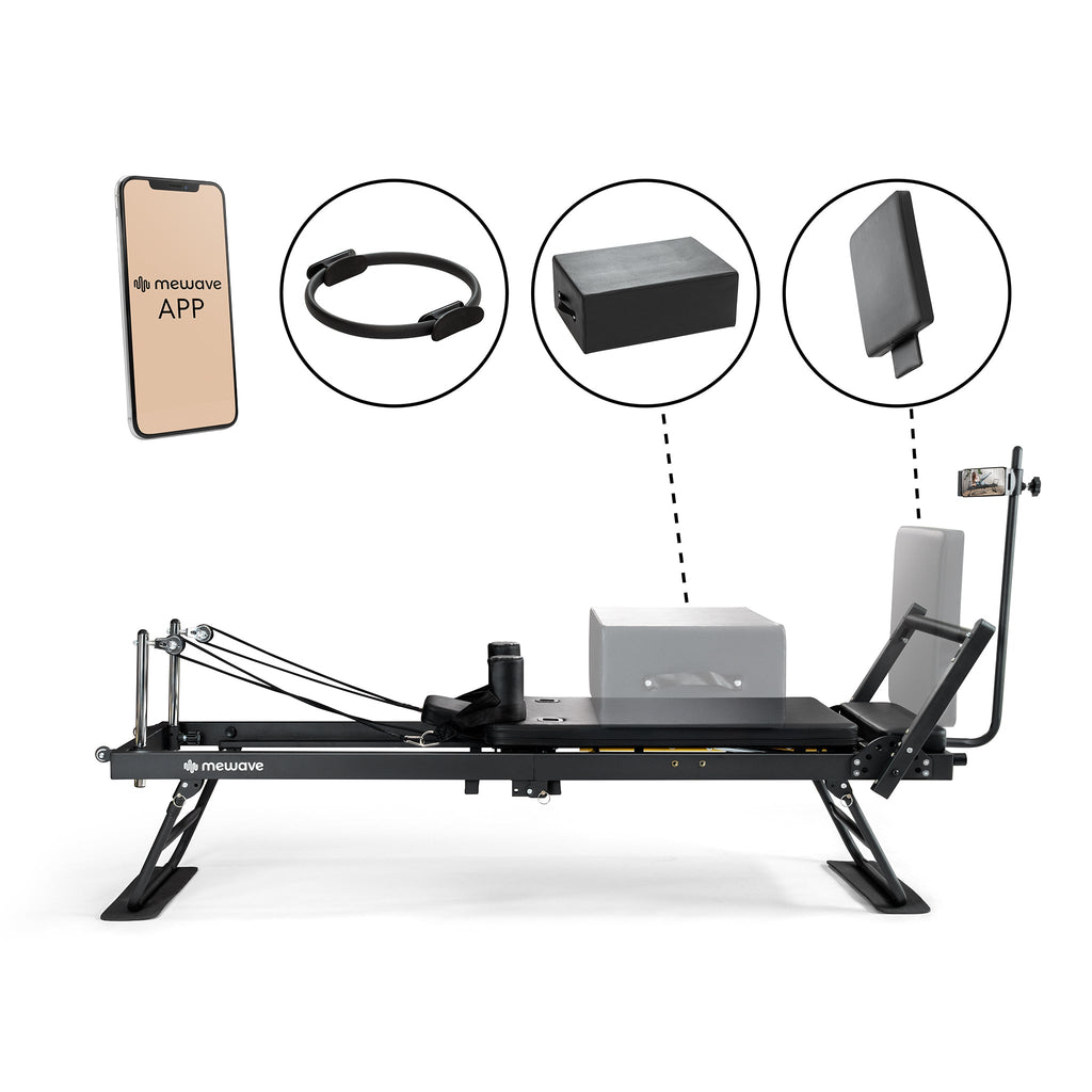 Mewave Pilates Reformer Pro Complete Set - Zwart