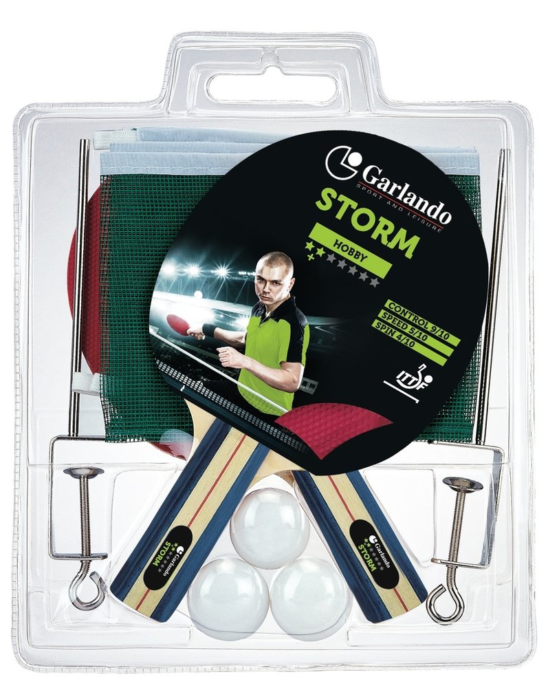 Garlando Storm Plus Tafeltennis Set - 2 Bats en 3 Pingpongballen - Net en Palen