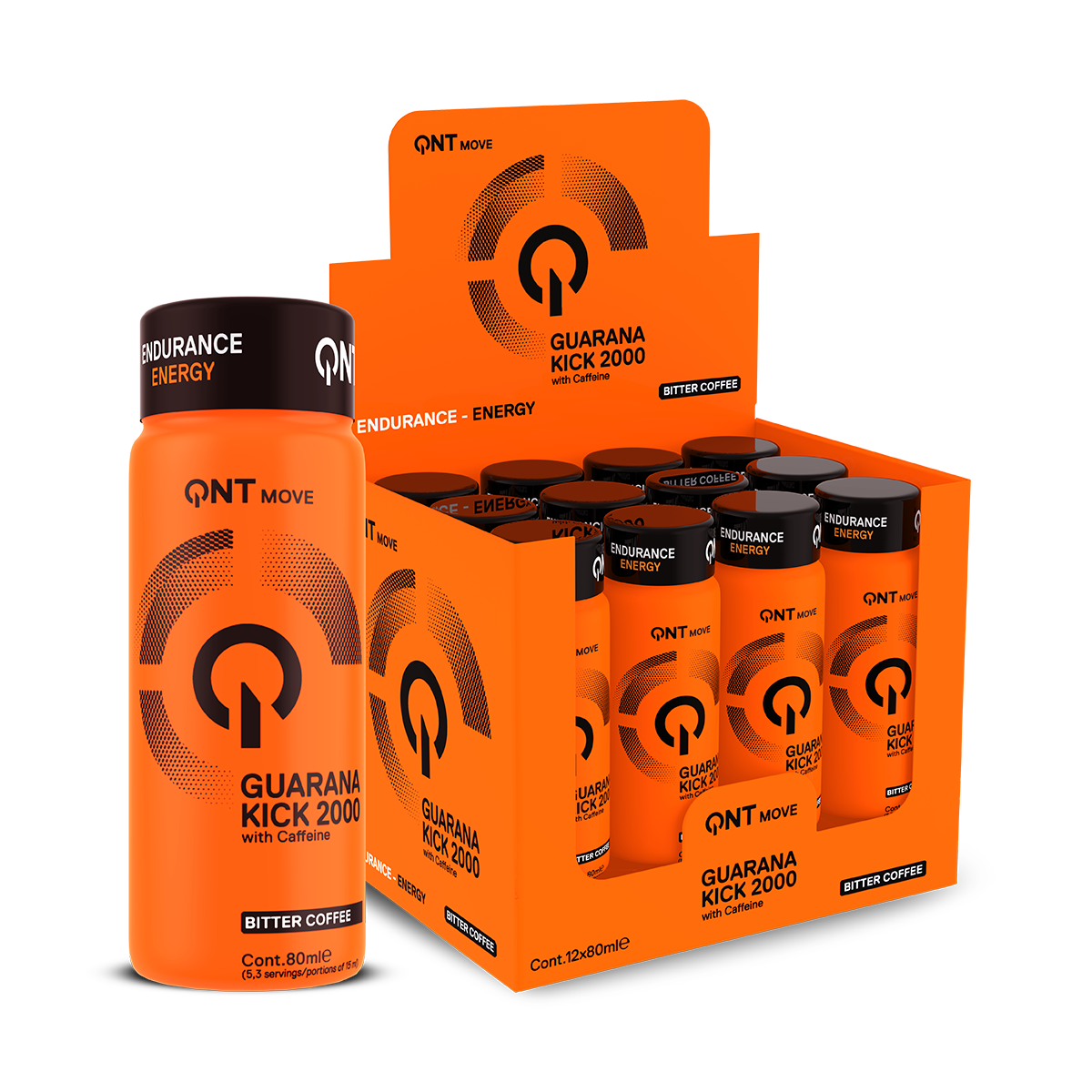 QNT Guarana Kick 2000 mg - Bitter Coffee - 12 x 80 ml