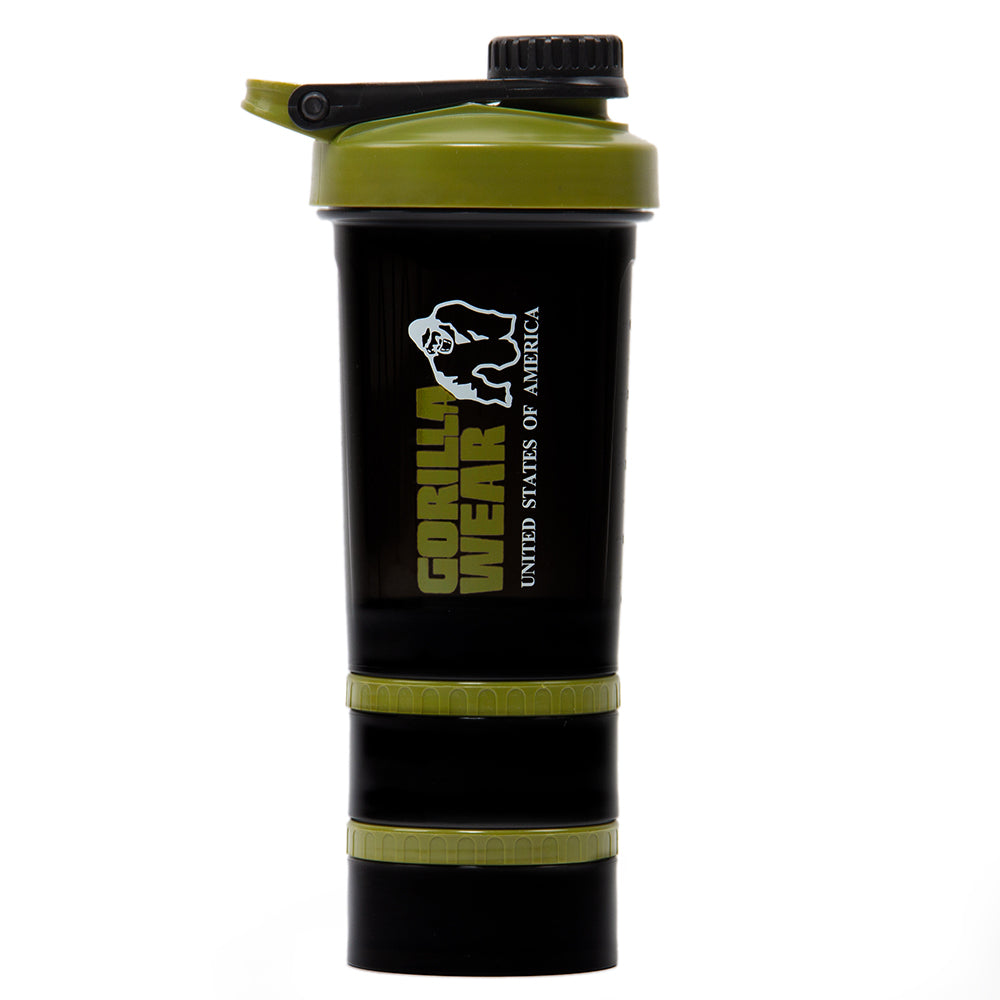 Gorilla Wear Shake Beker 2 GO - 500 ml + 2 x 130 ml - Zwart/Legergroen