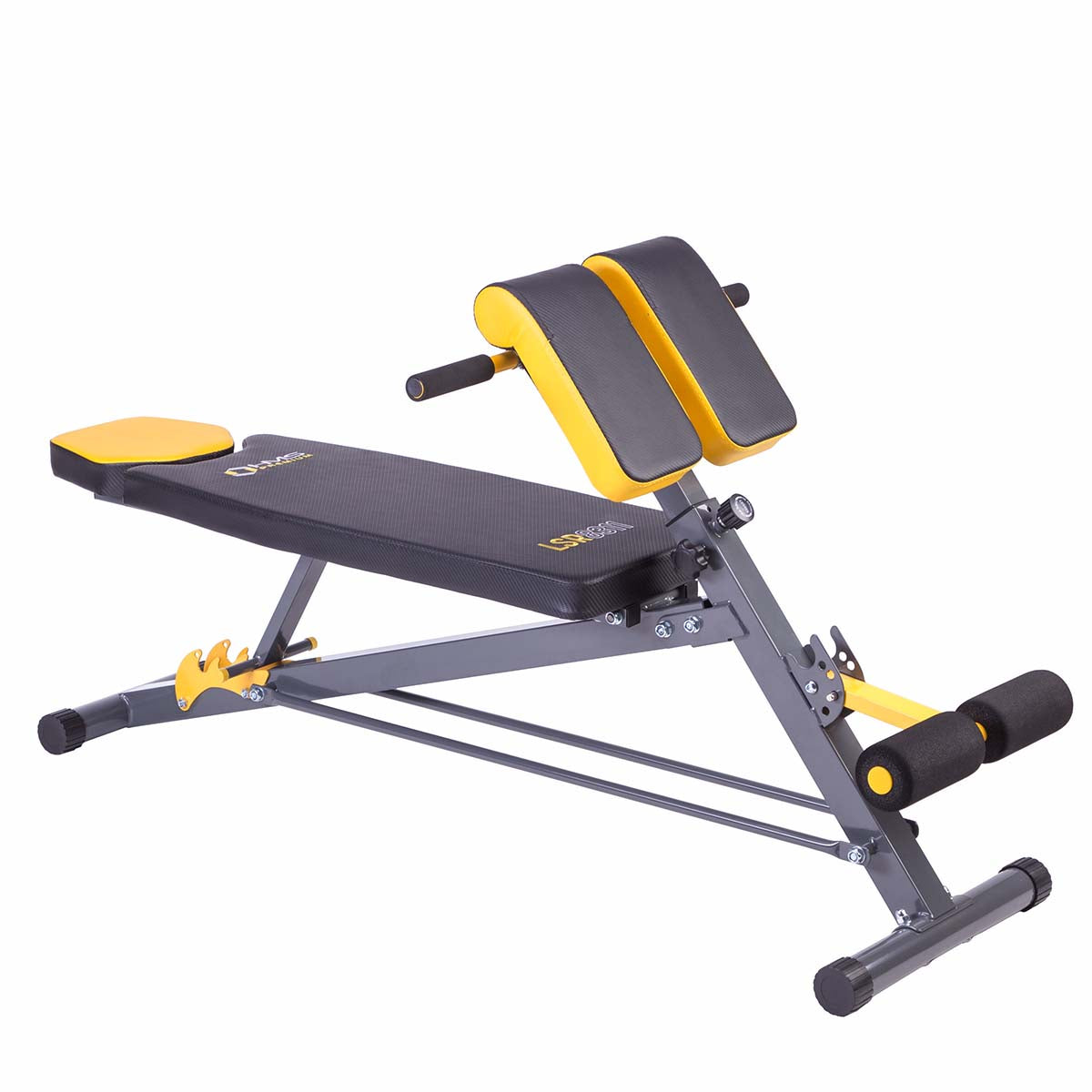HMS Premium Verstelbare Hyperextension/Trainingsbank - Zwart/Geel