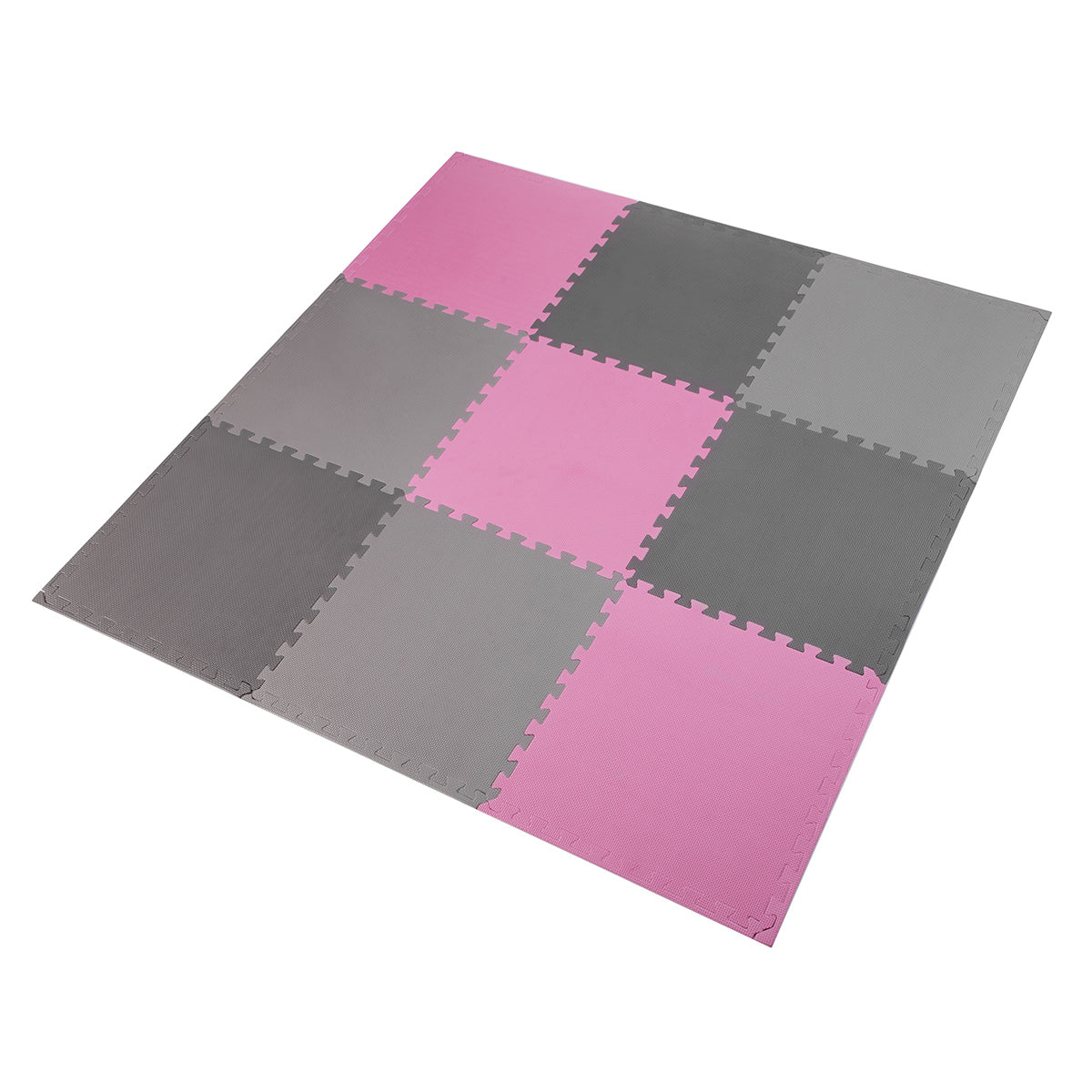 One Fitness Puzzelmat - Set van 9 - 10 mm - Roze/Grijs