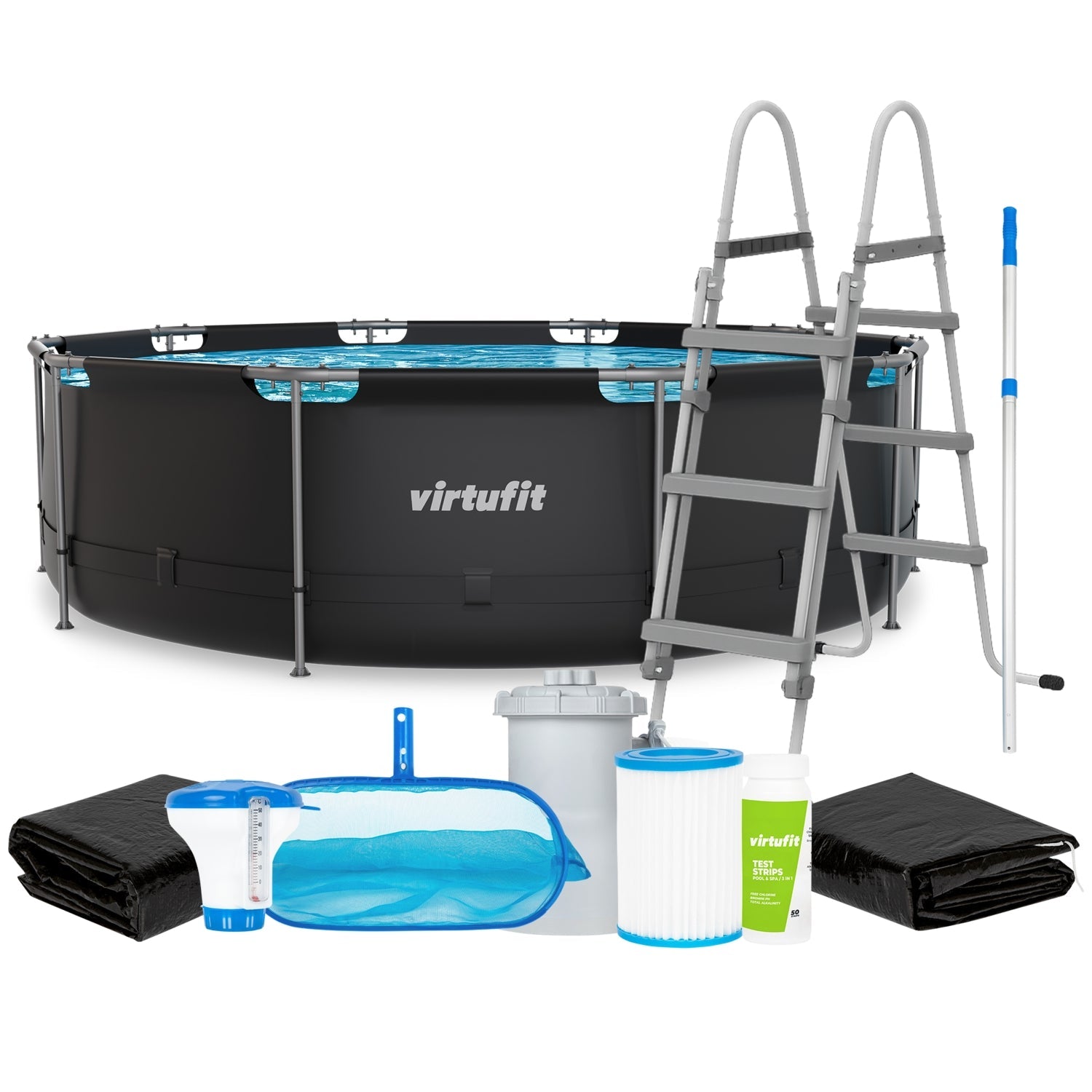 VirtuFit Zwembad Rond Ø366 x 100 cm - Antraciet - Compleet Pakket