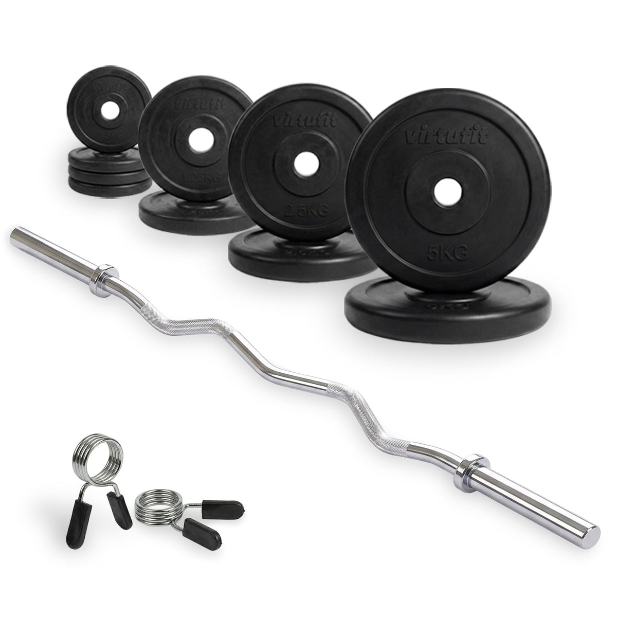 VirtuFit Rubberen Halterset - EZ Curlstang - Veerclip - 30 mm - 25 kg - Tweedekans