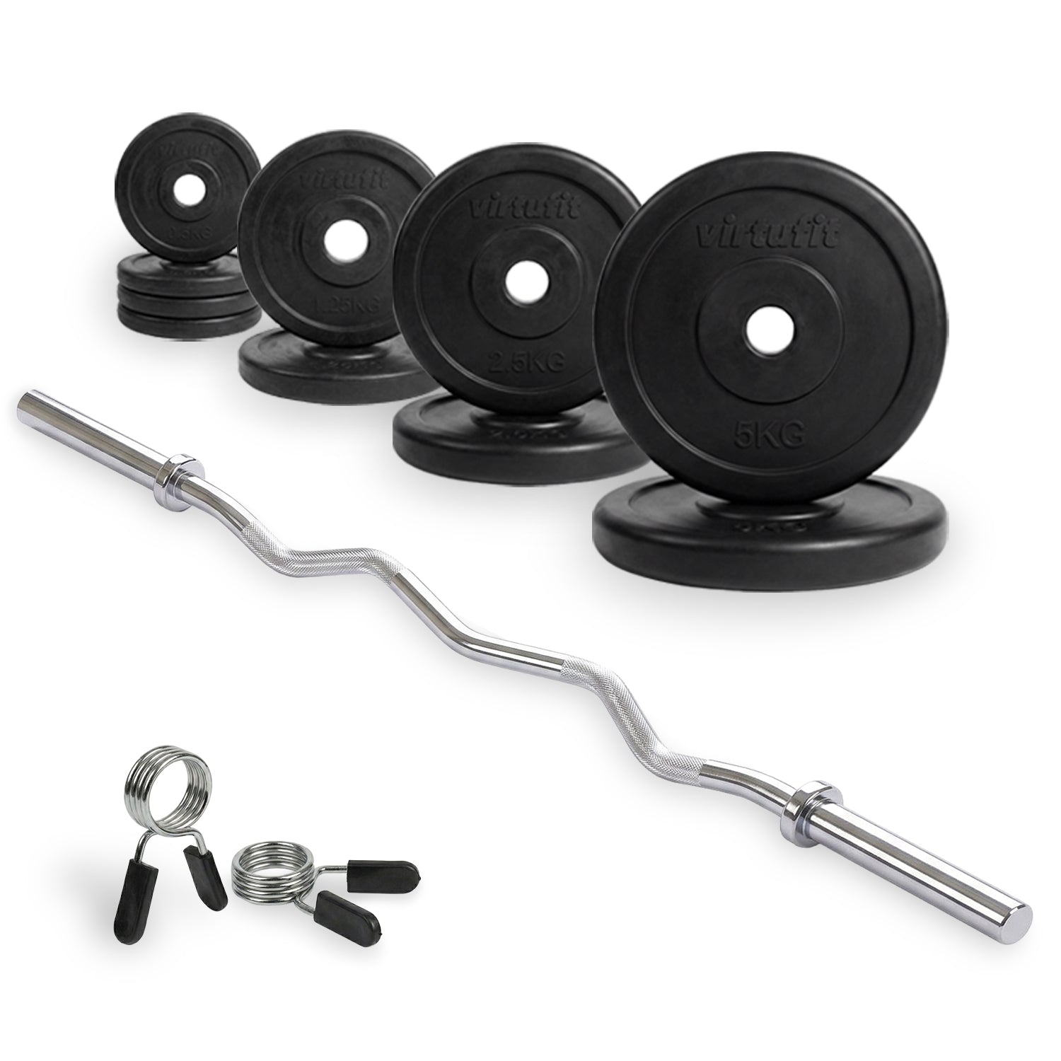VirtuFit Rubberen Halterset - EZ Curlstang - Veerclip - 30 mm - 25 kg