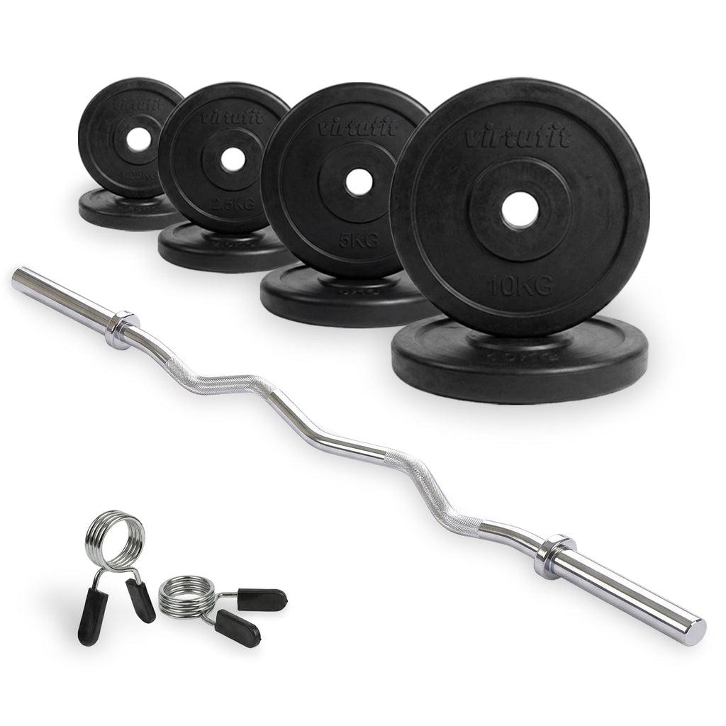 VirtuFit Rubberen Halterset - EZ Curlstang - Veerclip - 30 mm - 43 kg