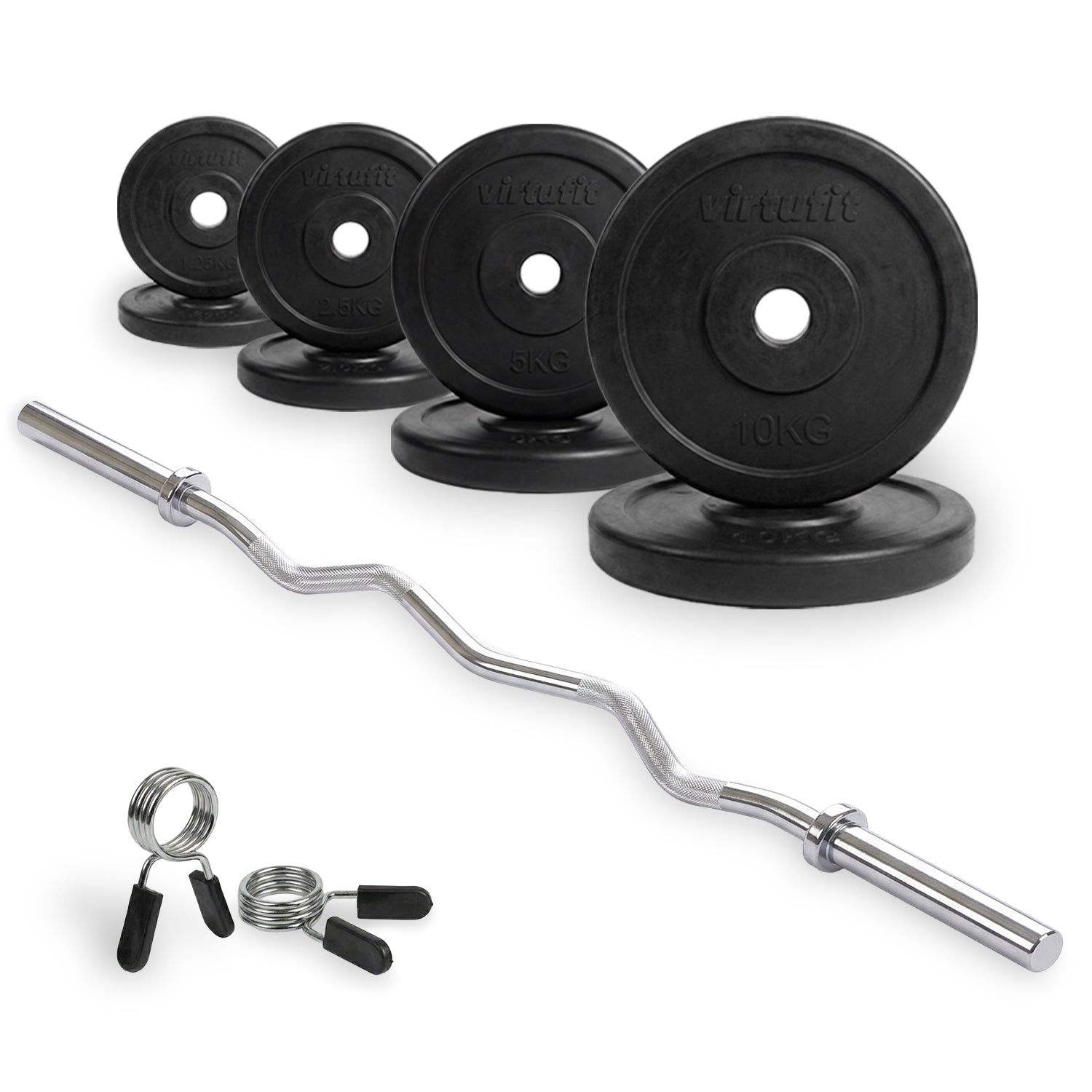 VirtuFit Rubberen Halterset - EZ Curlstang - Veerclip - 30 mm - 43 kg