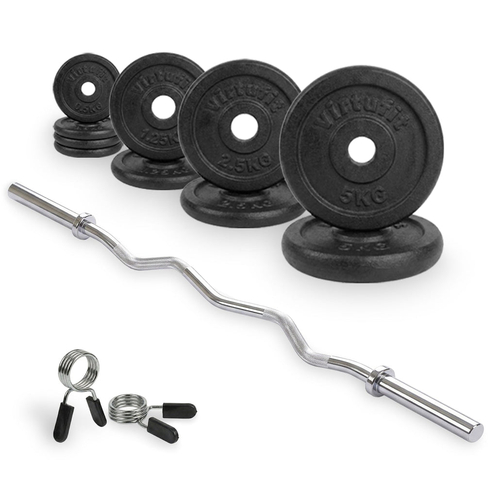 VirtuFit Gietijzeren Halterset - EZ Curlstang - Veerclip - 30 mm - 25 kg