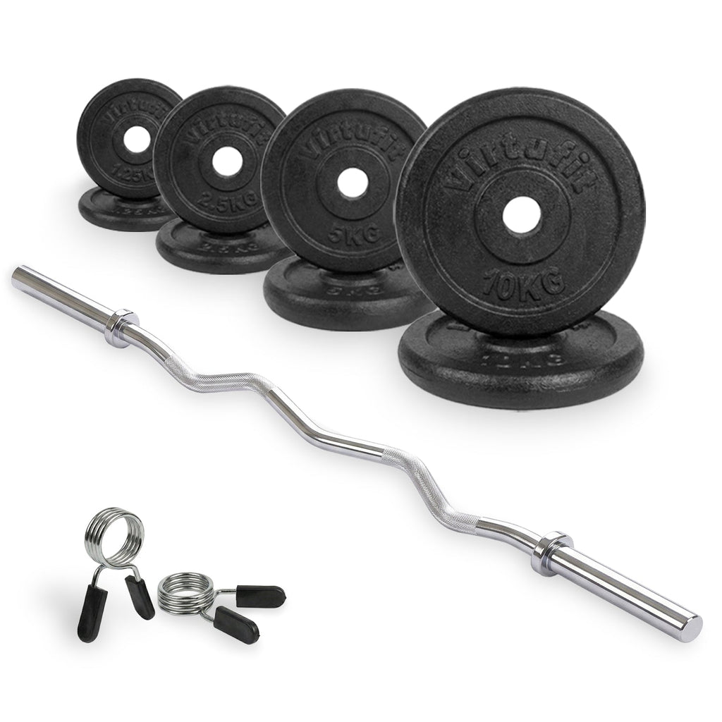 VirtuFit Gietijzeren Halterset - EZ Curlstang - Veerclip - 30 mm - 43 kg