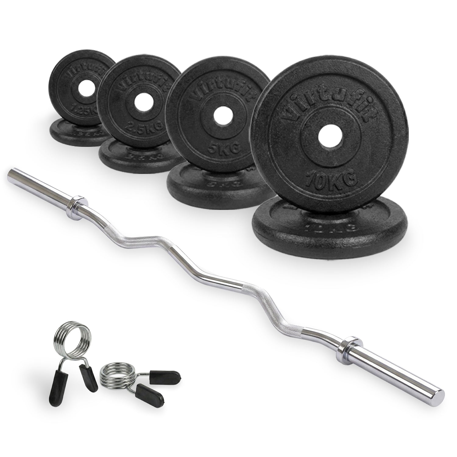 VirtuFit Gietijzeren Halterset - EZ Curlstang - Veerclip - 30 mm - 43 kg