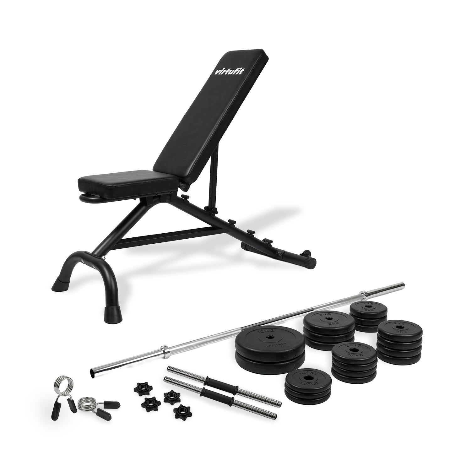 VirtuFit Multifunctionele fitnessbank - Halter/Dumbbellset Pro - 60,5 kg- Vinyl