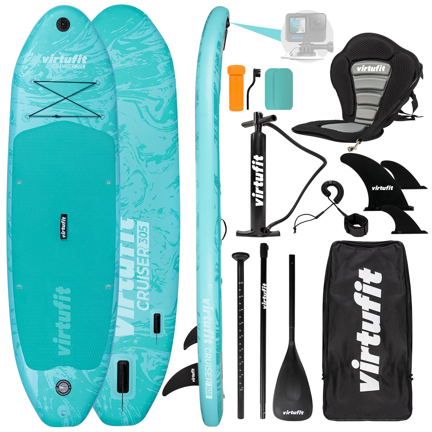 VirtuFit Supboard Cruiser 305 - Turquoise - Met Kajak zitje, accessoires en draagtas