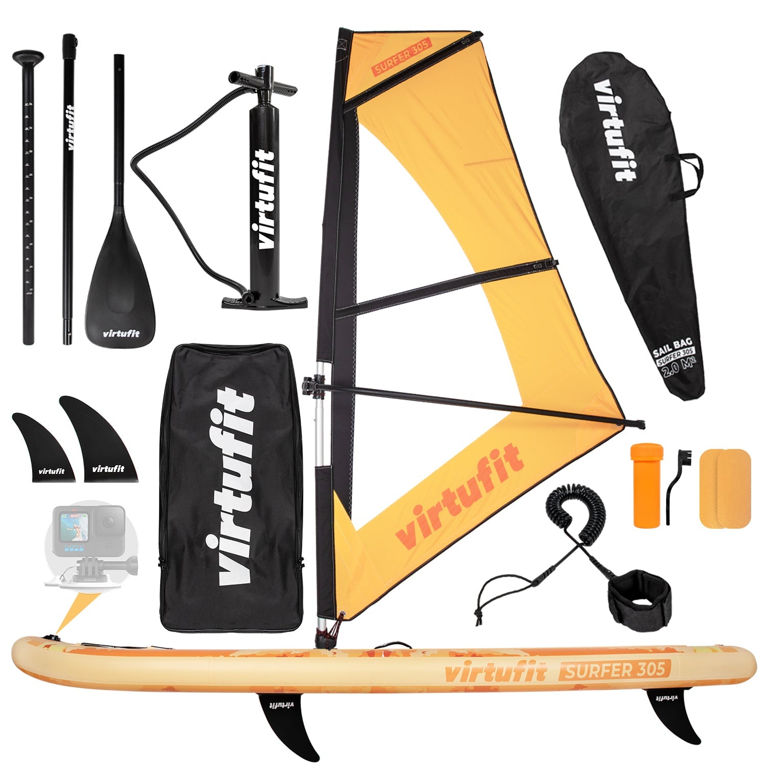 Virtufit Supboard Surfer 305 - Oranje - Inclusief Windzeil en accessoires
